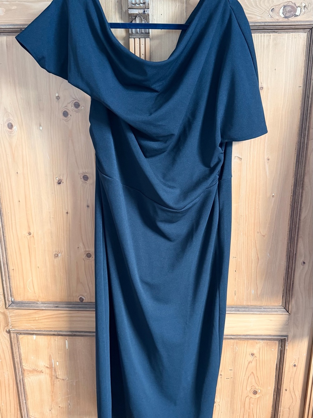 NWOT ASOS Black Asymmetrical Draped Midi Dress
